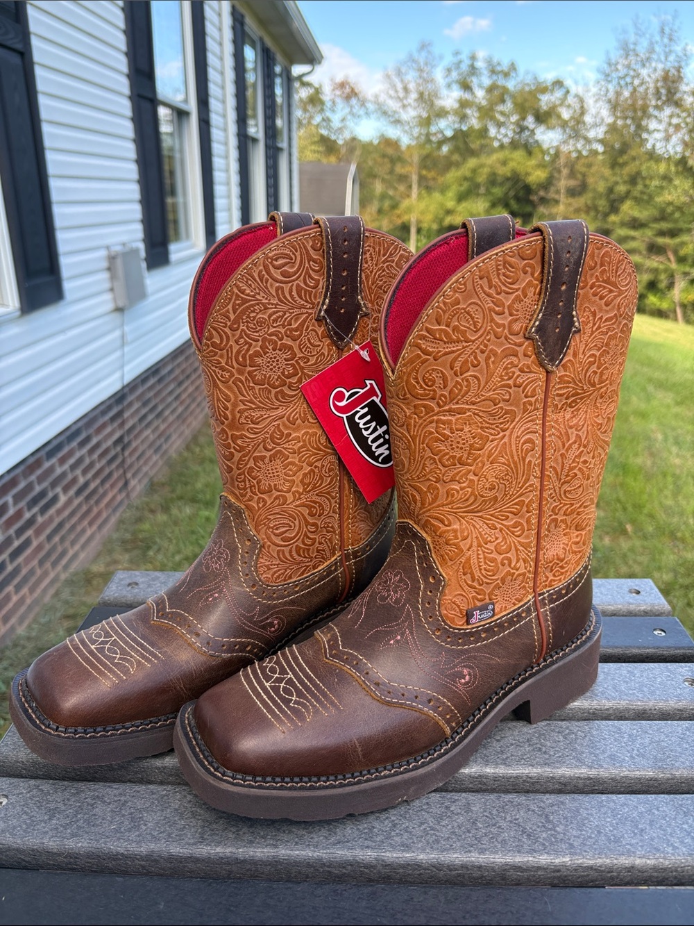 Justin Boots Brown and Tan Embossed women’s Western Work Boots